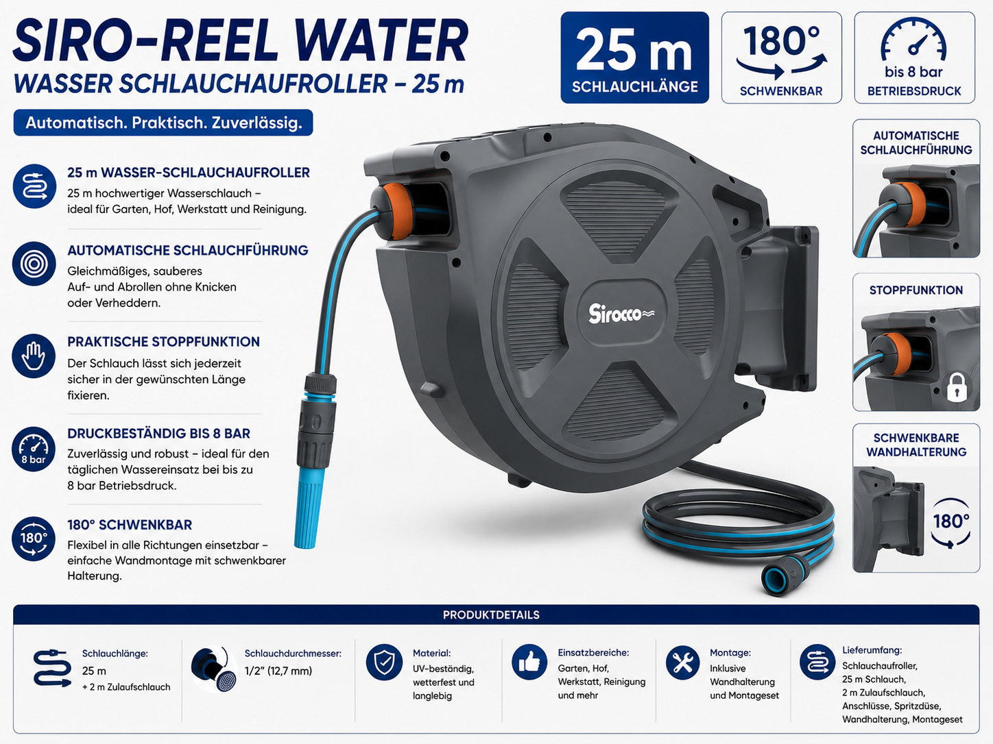 Automatik-Aufroller SIRO-Reel Water Wasserschlauch 1/2", 25m neu – Bild 3