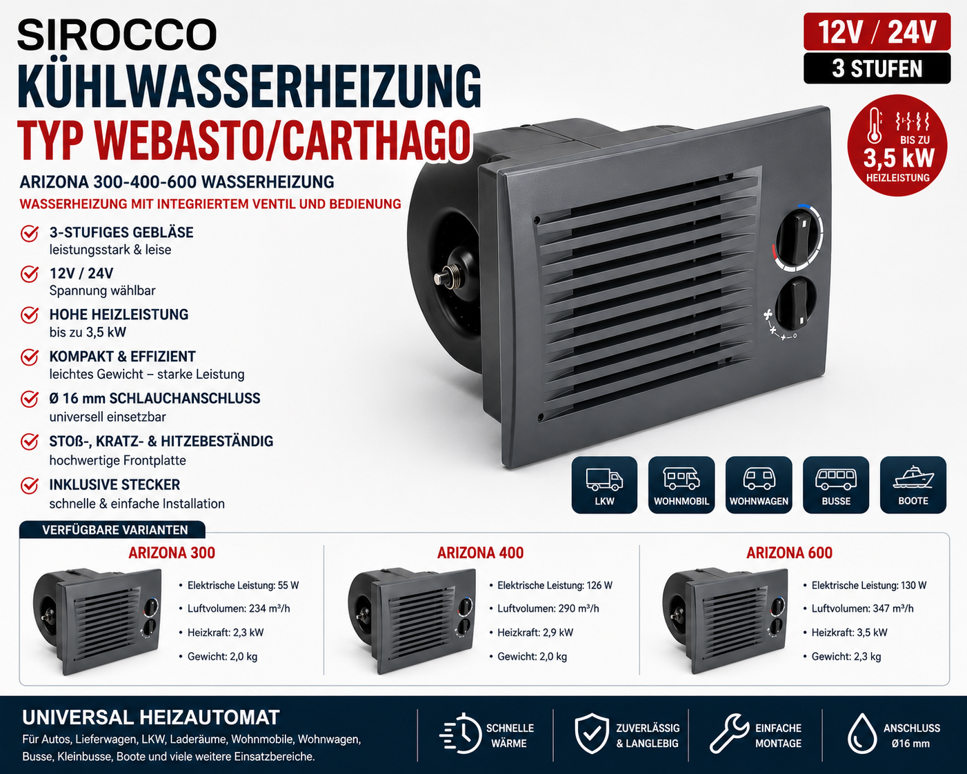 SIROCCO KÜHLWASSERHEIZUNG HEIZUNG ARIZONA TYP Carthago – Bild 2
