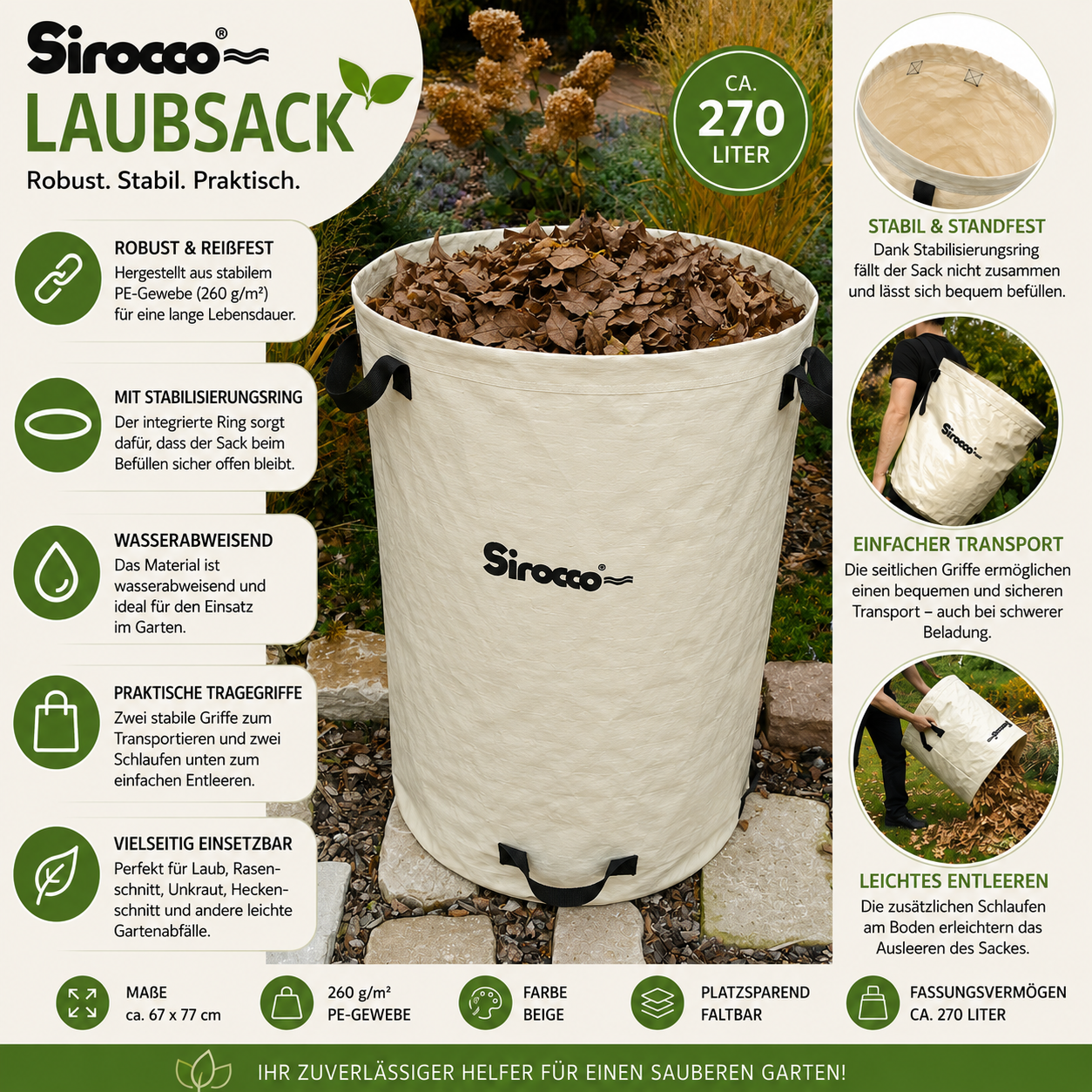 SIROCCO SIRO Laubsack PE , 270 Liter, mit Schlaufen – Bild 4