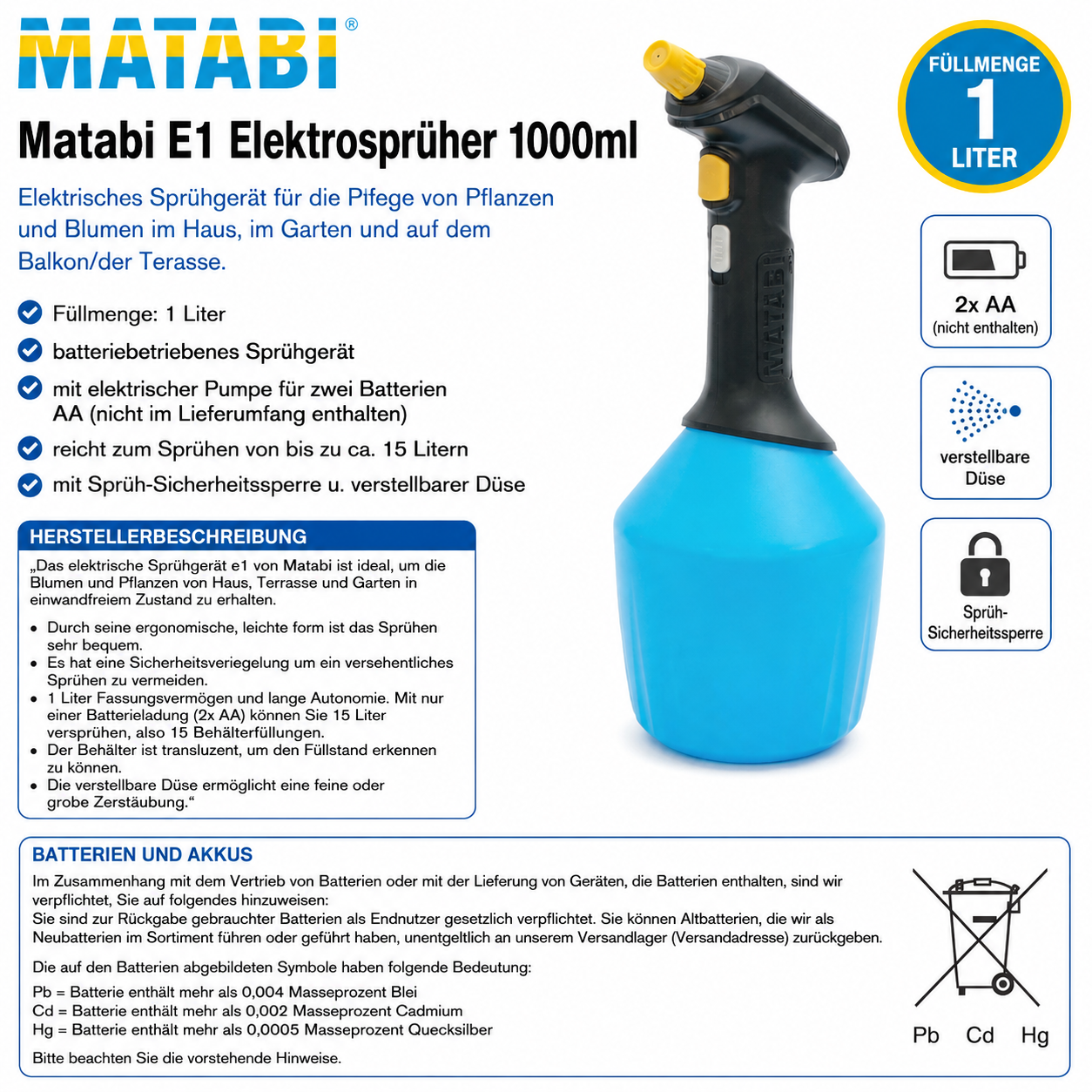 Matabi E1 Elektrosprüher 1000ml – Bild 8
