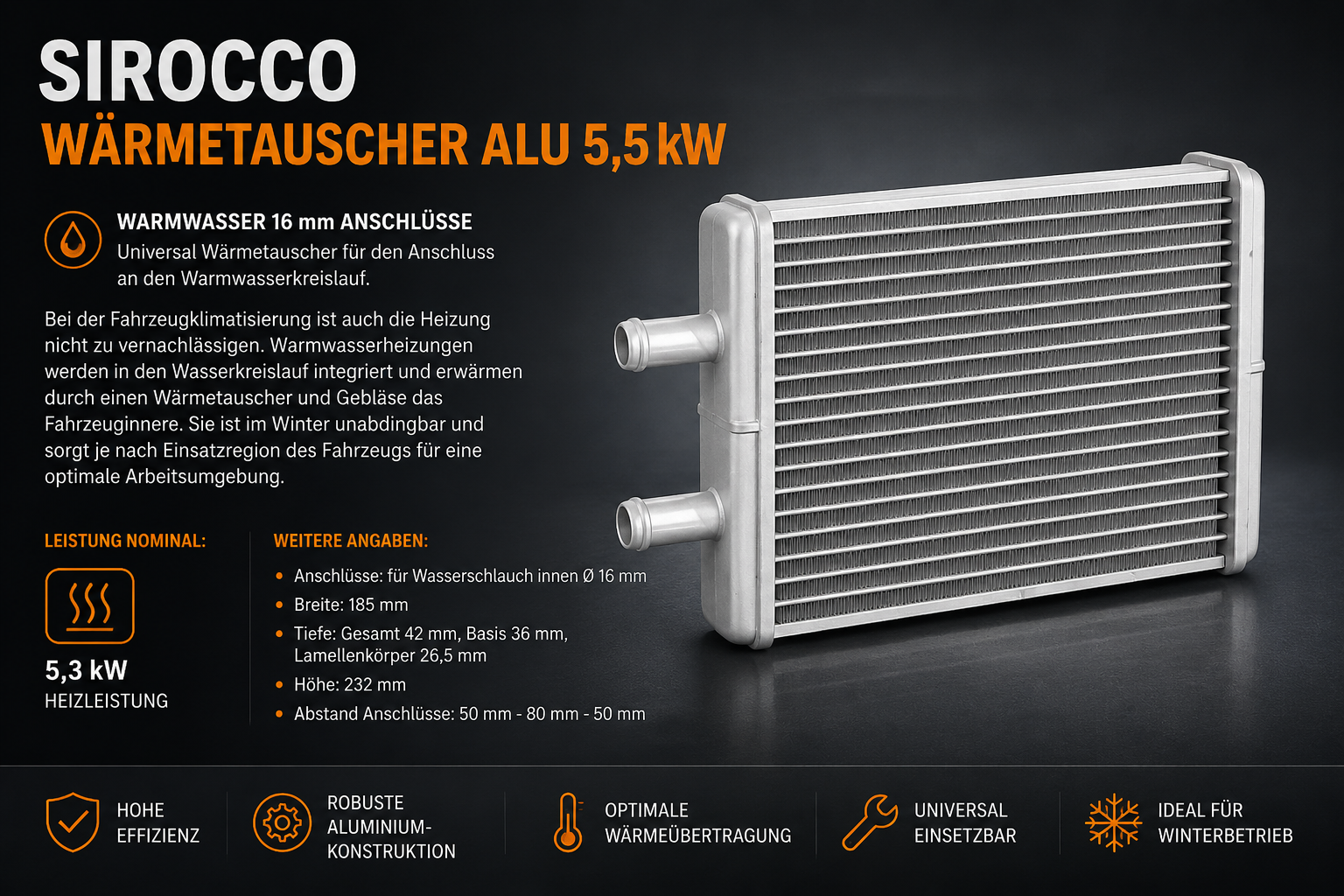 SIROCCO Wärmetauscher Alu 5,3kw