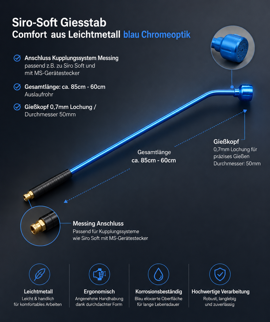Siro-Soft Gießstab Comfort Leichtmetall Steck-Anschluss blau – Bild 2
