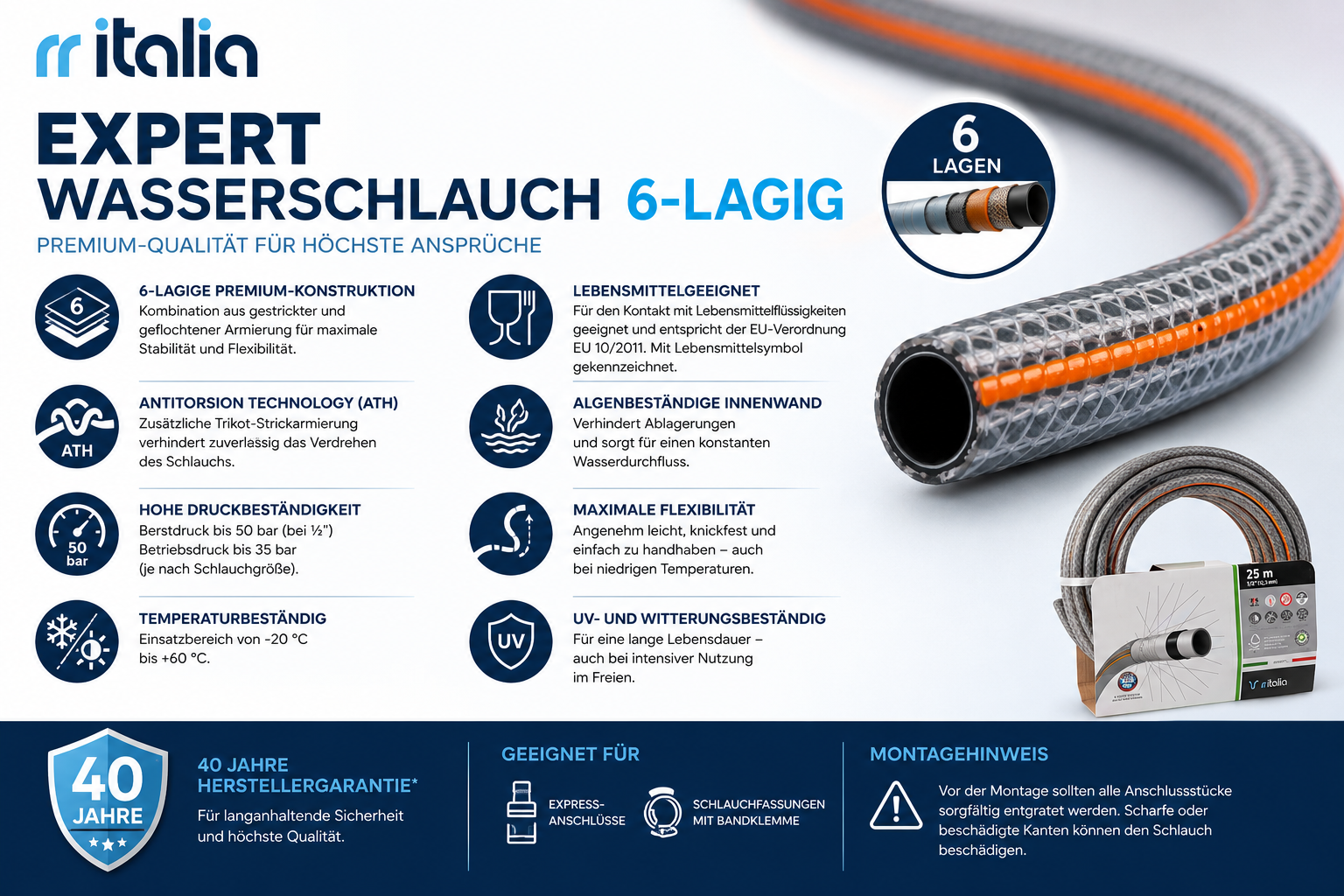 EXPERT Premium Wasserschlauch 6-lagig bis 50bar – Bild 2