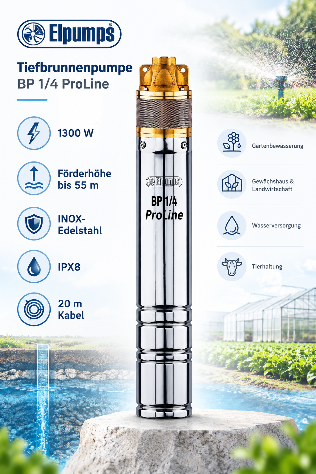 Elpumps Tiefbrunnenpumpe BP 1/4 ProLine – Bild 2