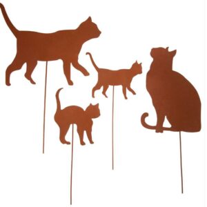 Sirocco Gartenstecker Katzen 4er Set Rost Gartendeko Roststecker