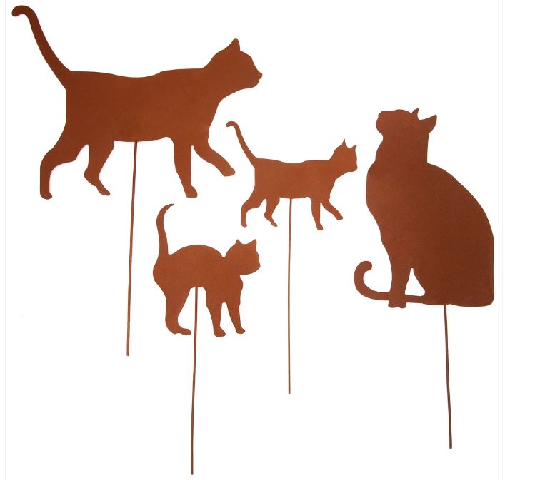 Sirocco Gartenstecker Katzen 4er Set Rost Gartendeko Roststecker