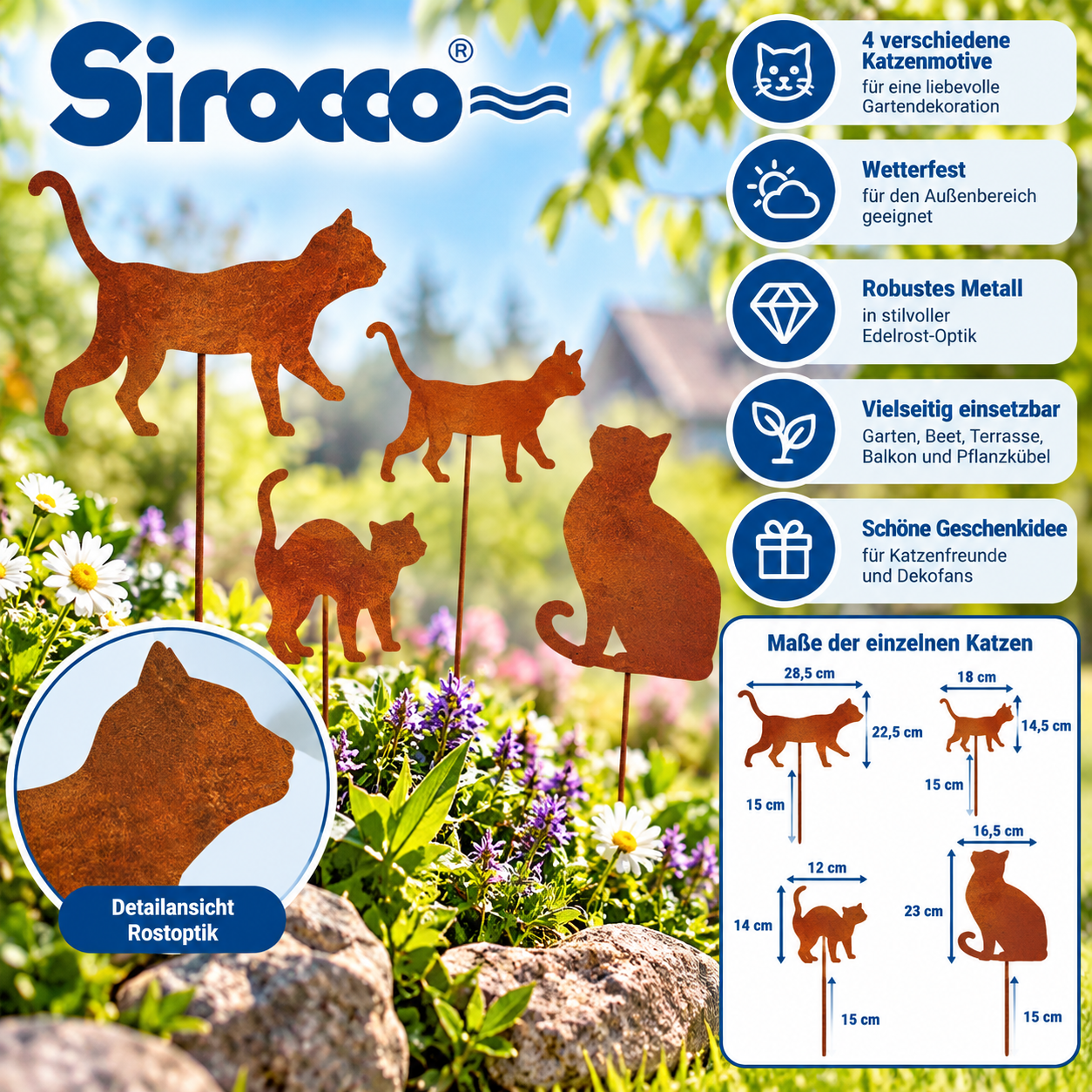 Sirocco Gartenstecker Katzen 4er Set Rost Gartendeko Roststecker – Bild 2